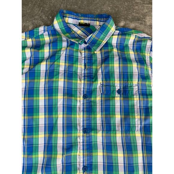 Men’s Koppen Large Blue Green Yellow Plaid Short-Sleeve Shirt – Excellent - Picture 4 of 9